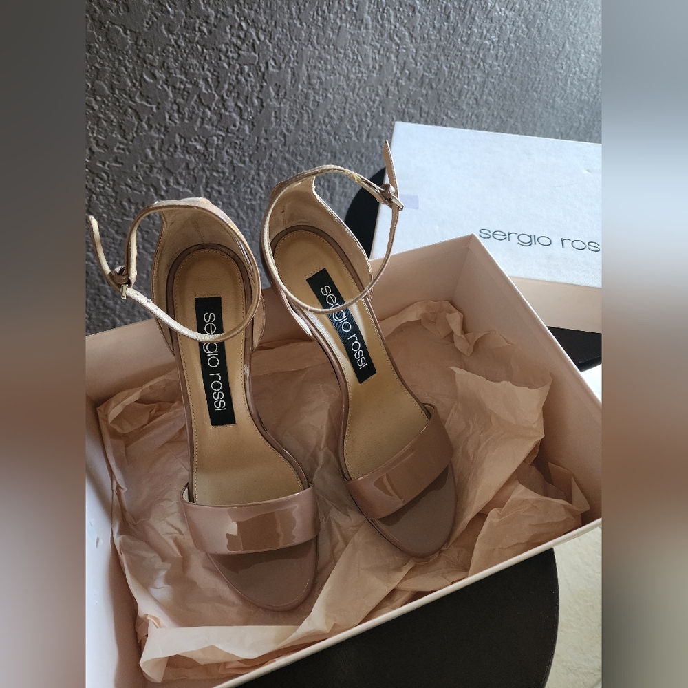 New Sergio Rossi Women's Nude Beige Heels Sandals 37.5